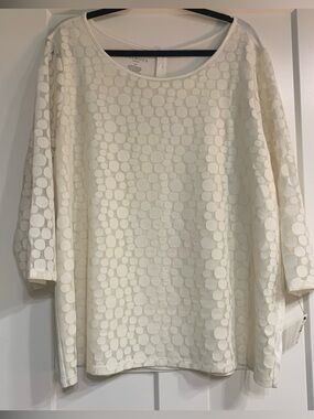 Talbots Cream Women's Knit Top with Textured Dot Lace
